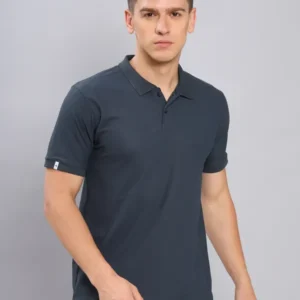 TechnoSport Men Solid Slim Fit Polo T-shirt with MATPIQ- Dark Carbon